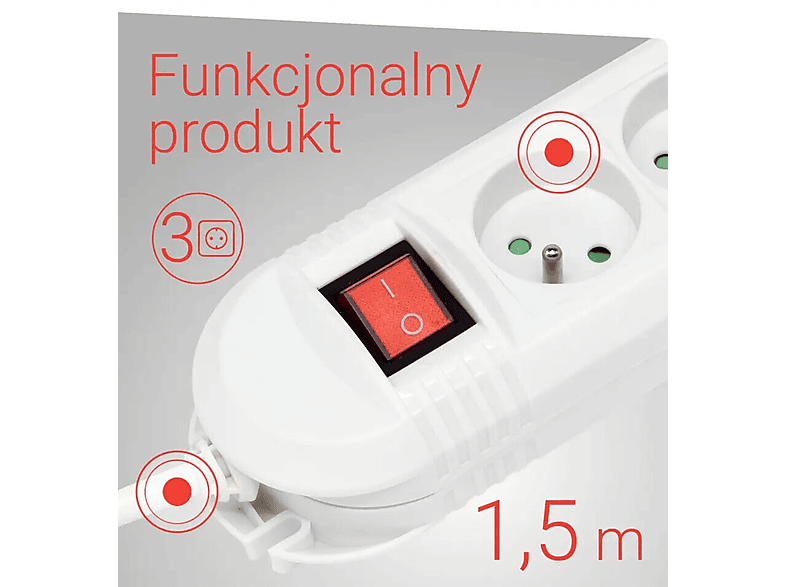 Listwa HAMA Comfort 3GN (1.5 m) Biały – zdjęcie 3