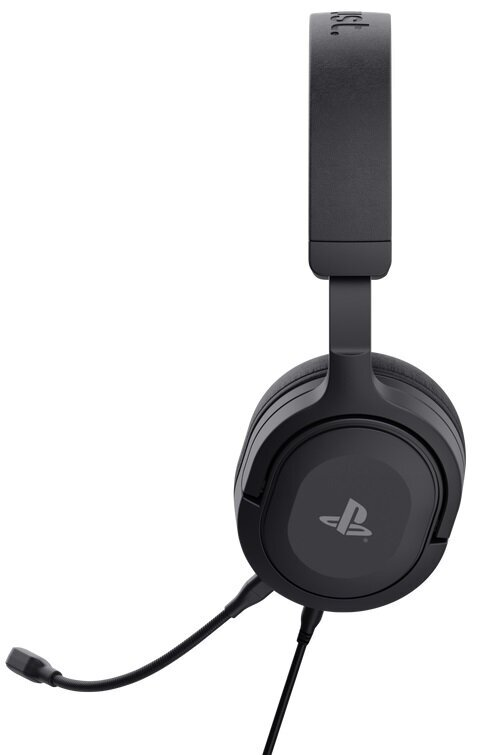 Czarne słuchawki do gier PlayStation z mikrofonem na białym tle.