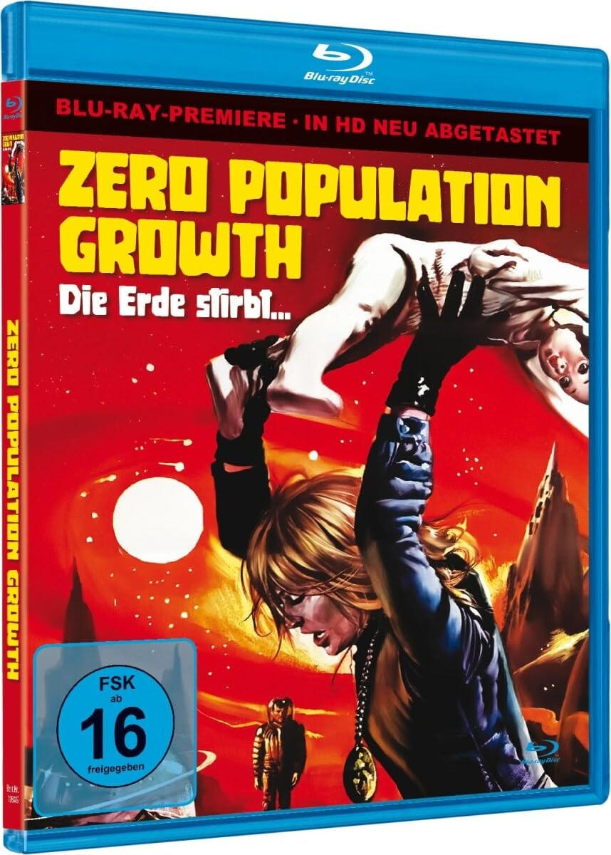 DVD-Cover mit einer Frau, die ein Kind hält, Titel 'Zero Population Growth', roter Hintergrund.
