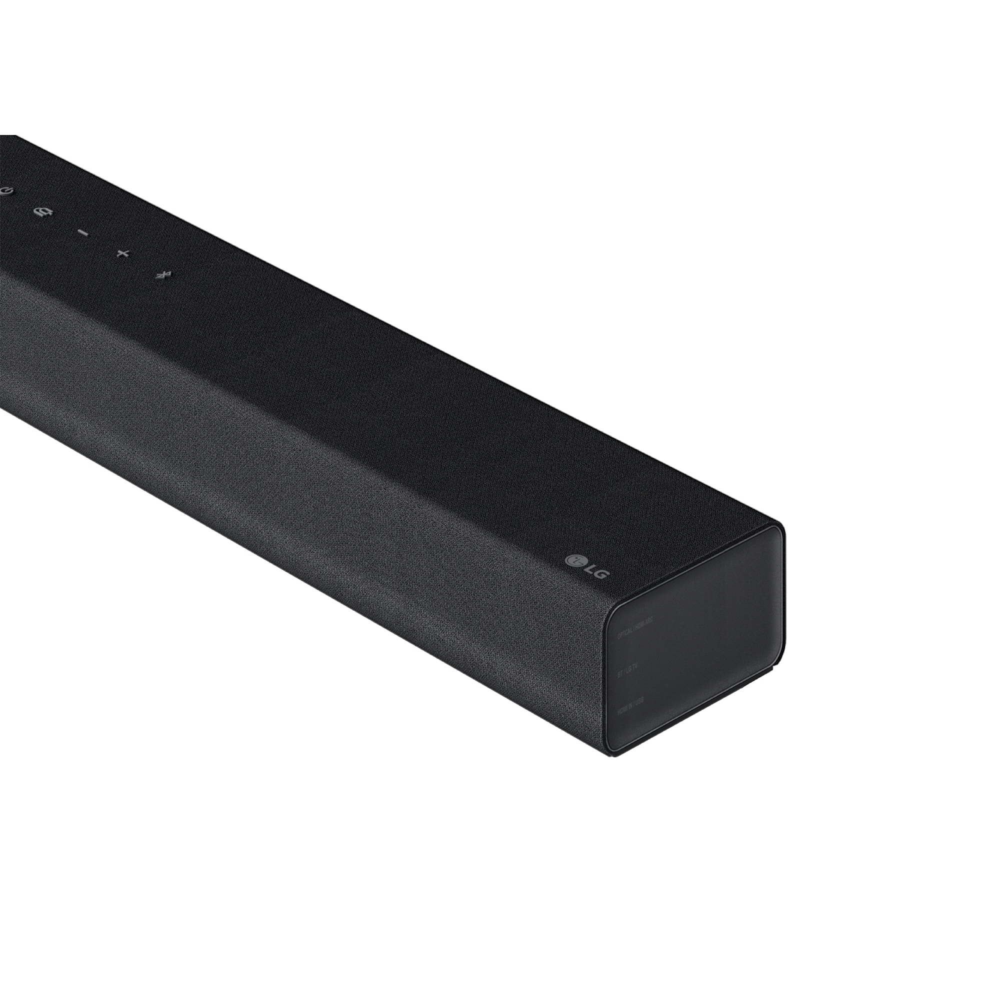 Una barra de sonido negra con controles en la parte superior, inclinada hacia la derecha.