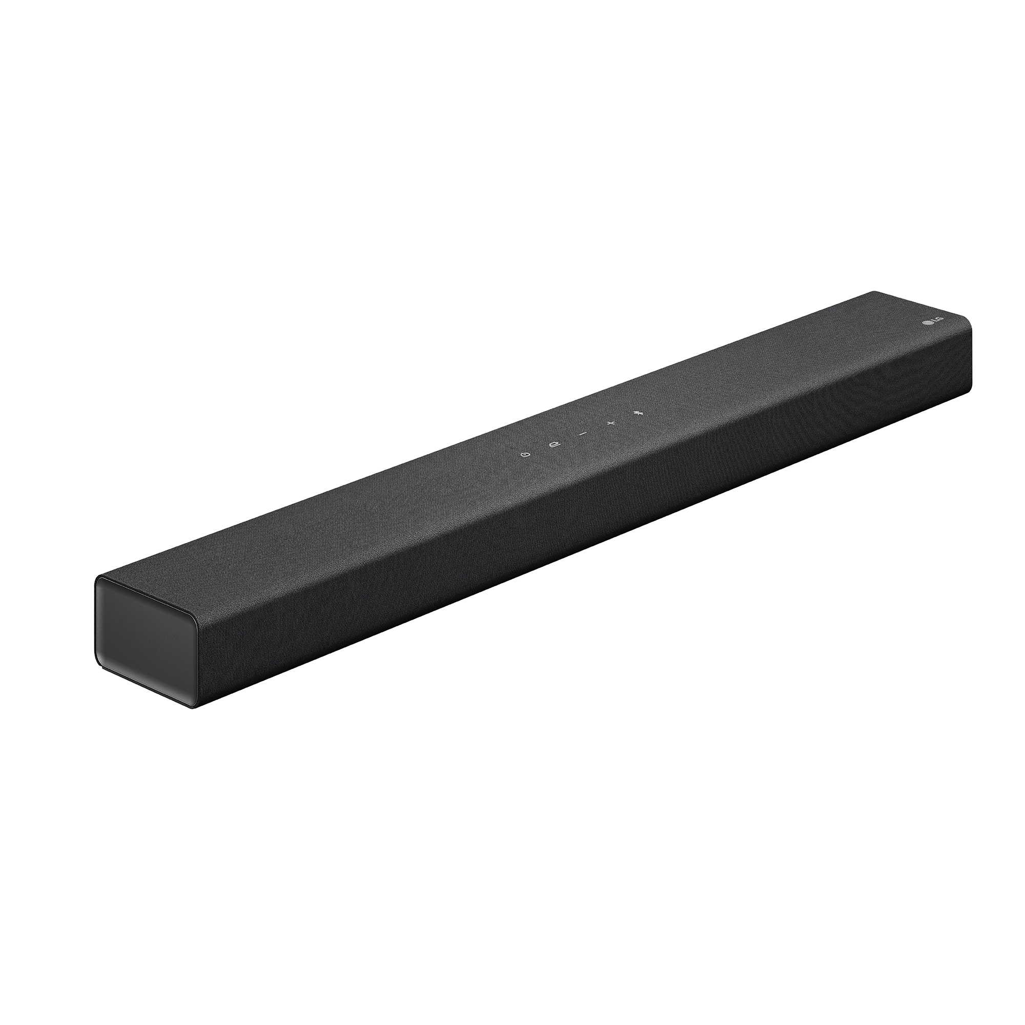 Una barra de sonido negra con la parte superior plana, sobre fondo blanco.