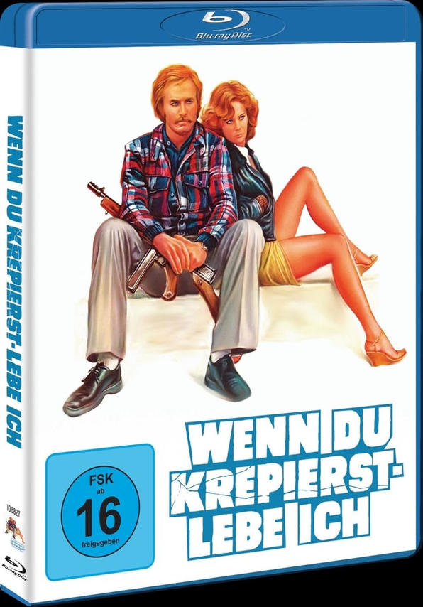 Blu-ray-Cover eines Films mit zwei Personen, die sitzen und eine Waffe halten. Der Titel steht drauf.