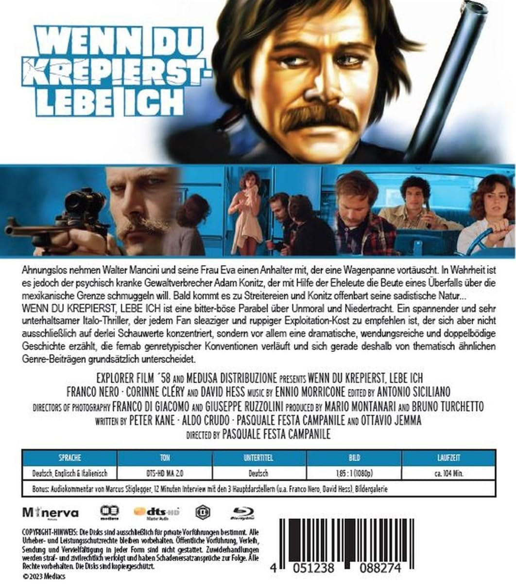 Filmplakat: Mann mit Schnurrbart, einer Waffe und anderen Figuren. Schwarzer Hintergrund.