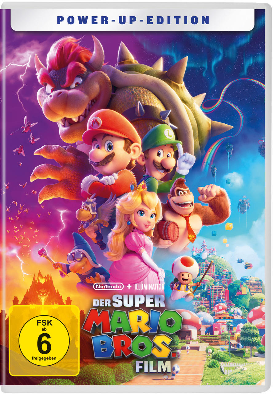 Filmcover von Der Super Mario Bros. Film. Mario, Luigi, Peach, Donkey Kong und andere sind zu sehen.
