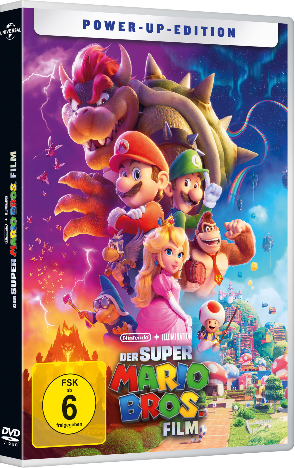 DVD-Hülle eines Mario Bros. Films, mit Charakteren und Text auf farbenfrohem Hintergrund.