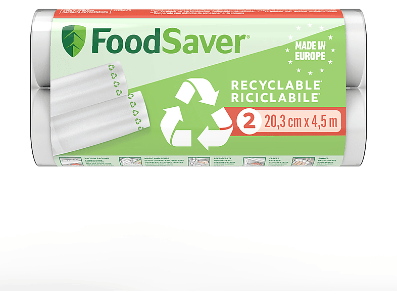 Sacchetti Sottovuoto FoodSaver 2 rotoli ricicl 20cmx4,5m