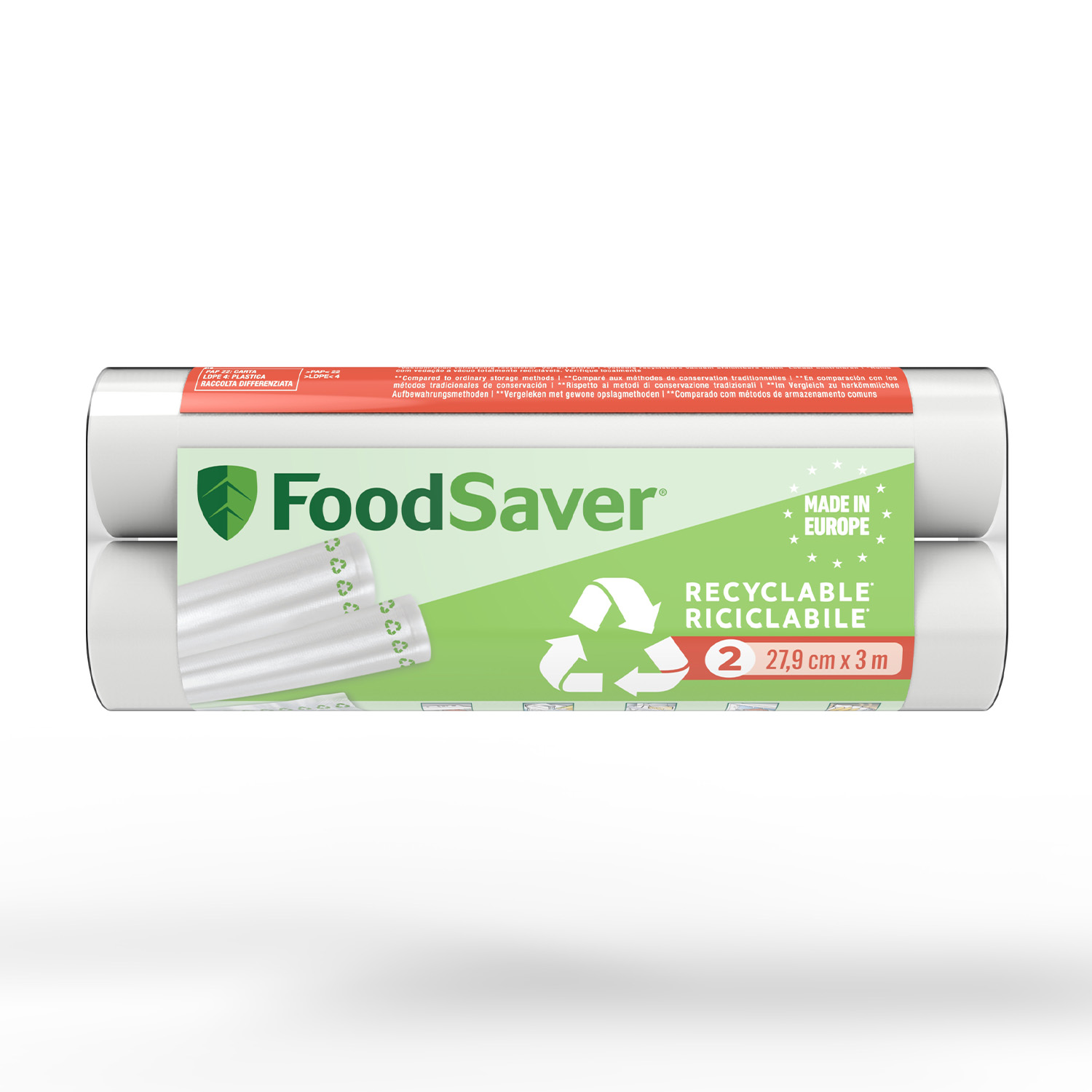 2 Rotoli da 28 cm x 3 m per macchina sottovuoto Foodsaver rotoli ricicl 28cmx3m