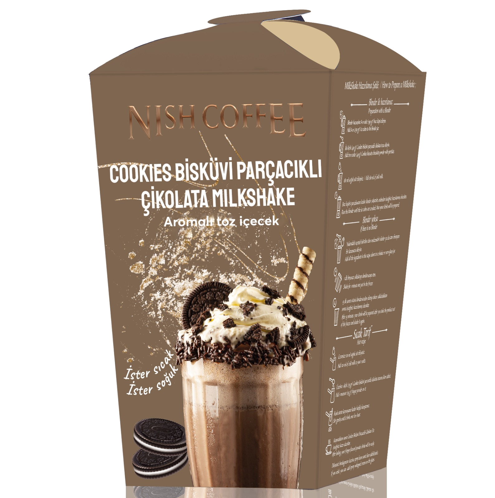 NISH Cookies Bisküvi Parçacıklı Çikolatalı Milkshake 250 Gr Toz