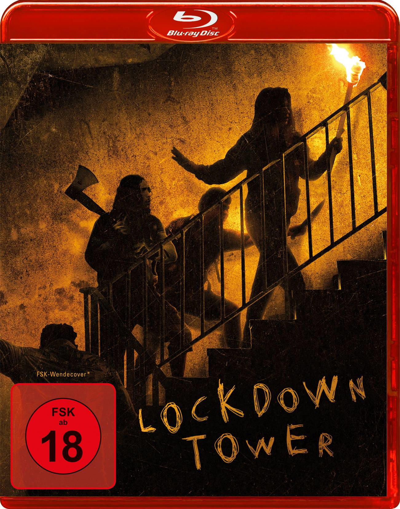 Filmposter mit Personen auf einer Treppe, eine Person hält eine Fackel, Text auf Deutsch.