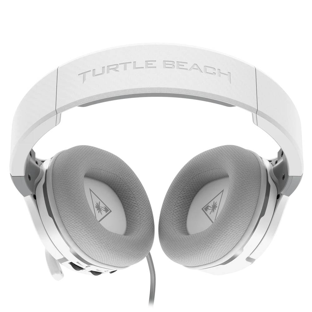 Auriculares Turtle Beach blancos con almohadillas grises. Los auriculares se muestran de frente.