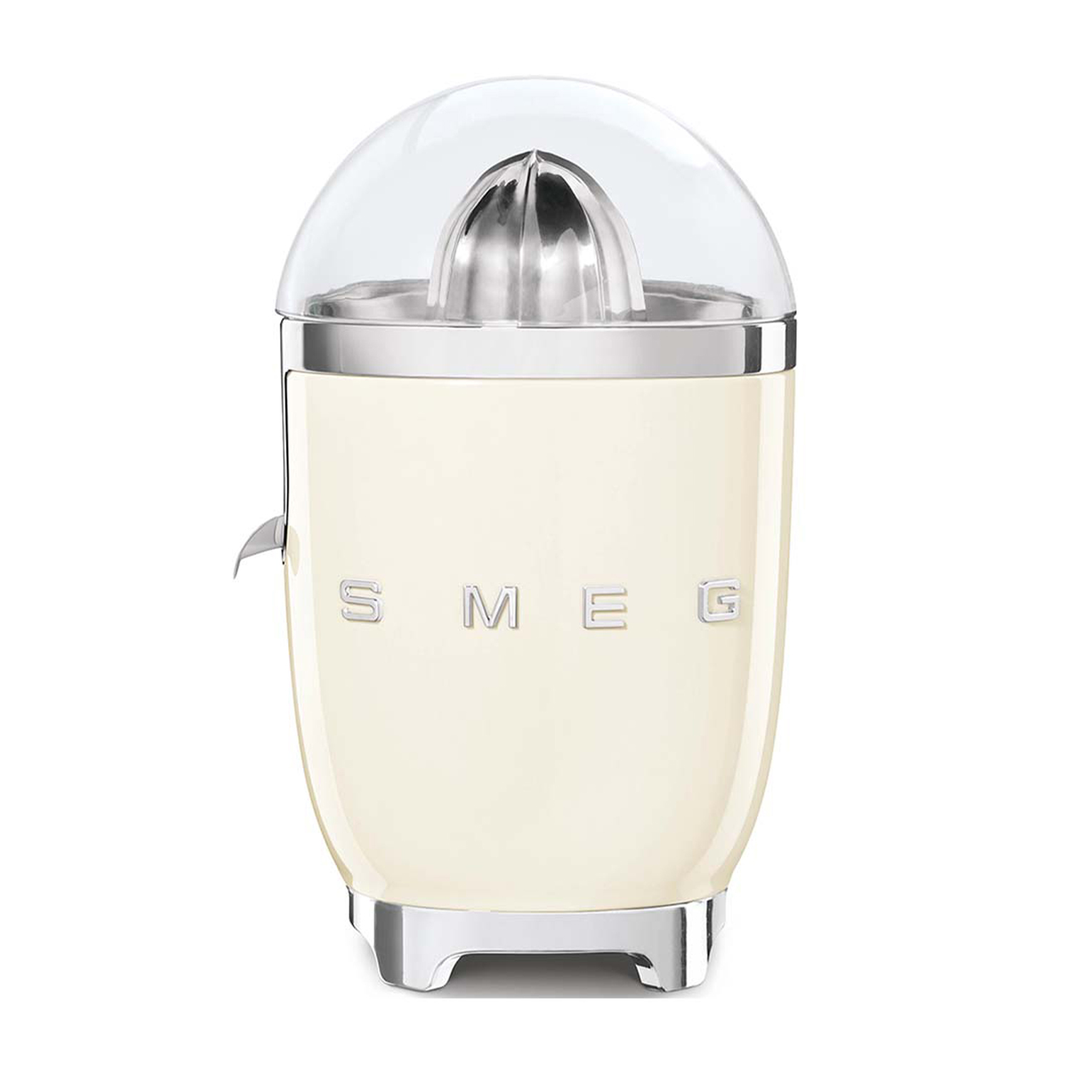 Spremiagrumi SMEG color crema con parte superiore trasparente e reamer in acciaio inox.