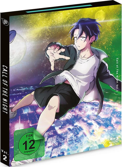 Anime-Box-Art für 'Call of the Night Vol. 2'. Zeigt eine Figur, die über eine Stadt greift.
