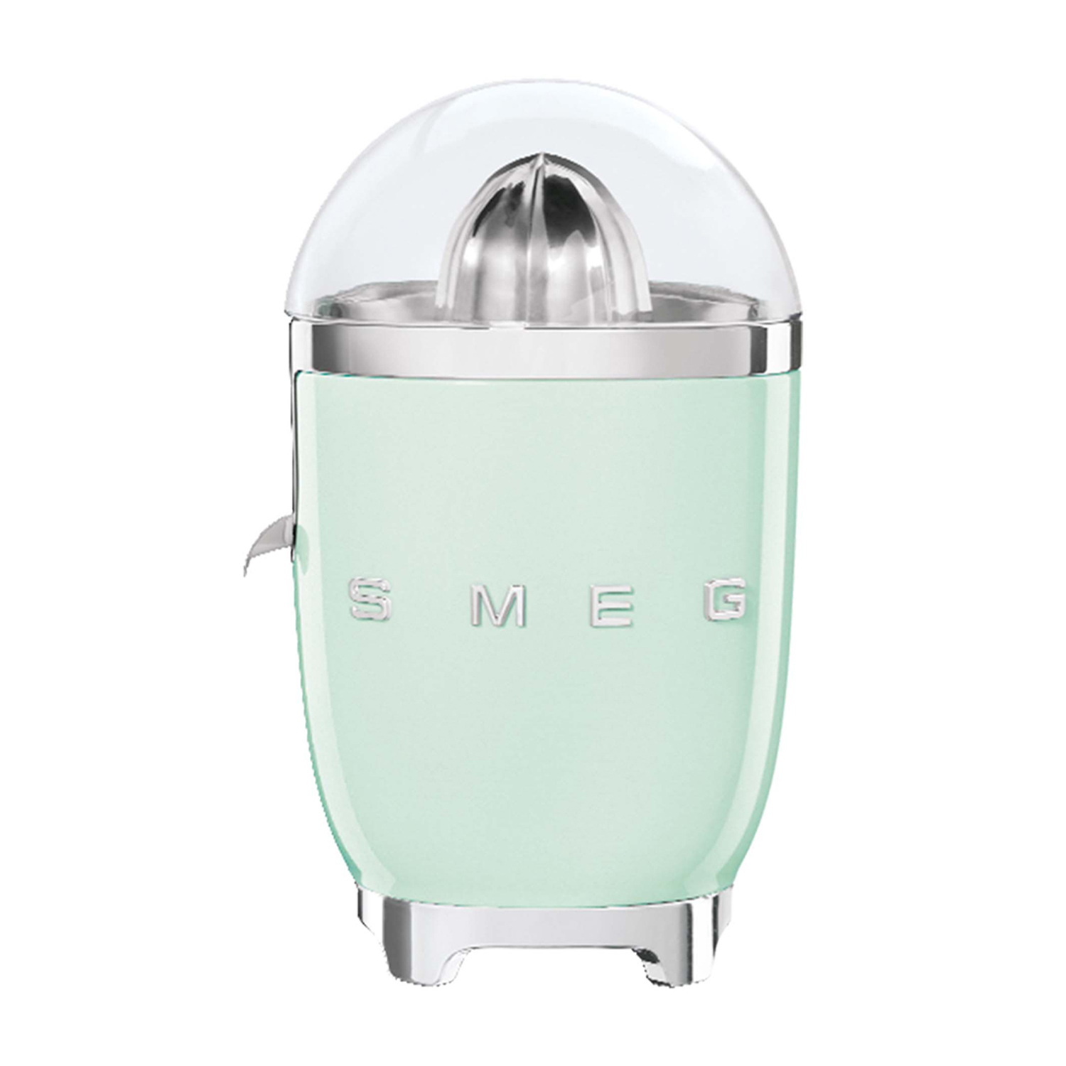 Spremiagrumi Smeg verde menta, sfondo bianco.