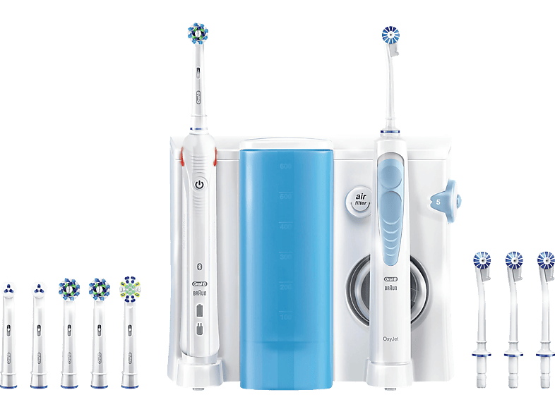 ORAL-B Smart 5000 elektrische Zahnbürste + OxyJet Munddusche Mundpflegecenter Weiß/Blau