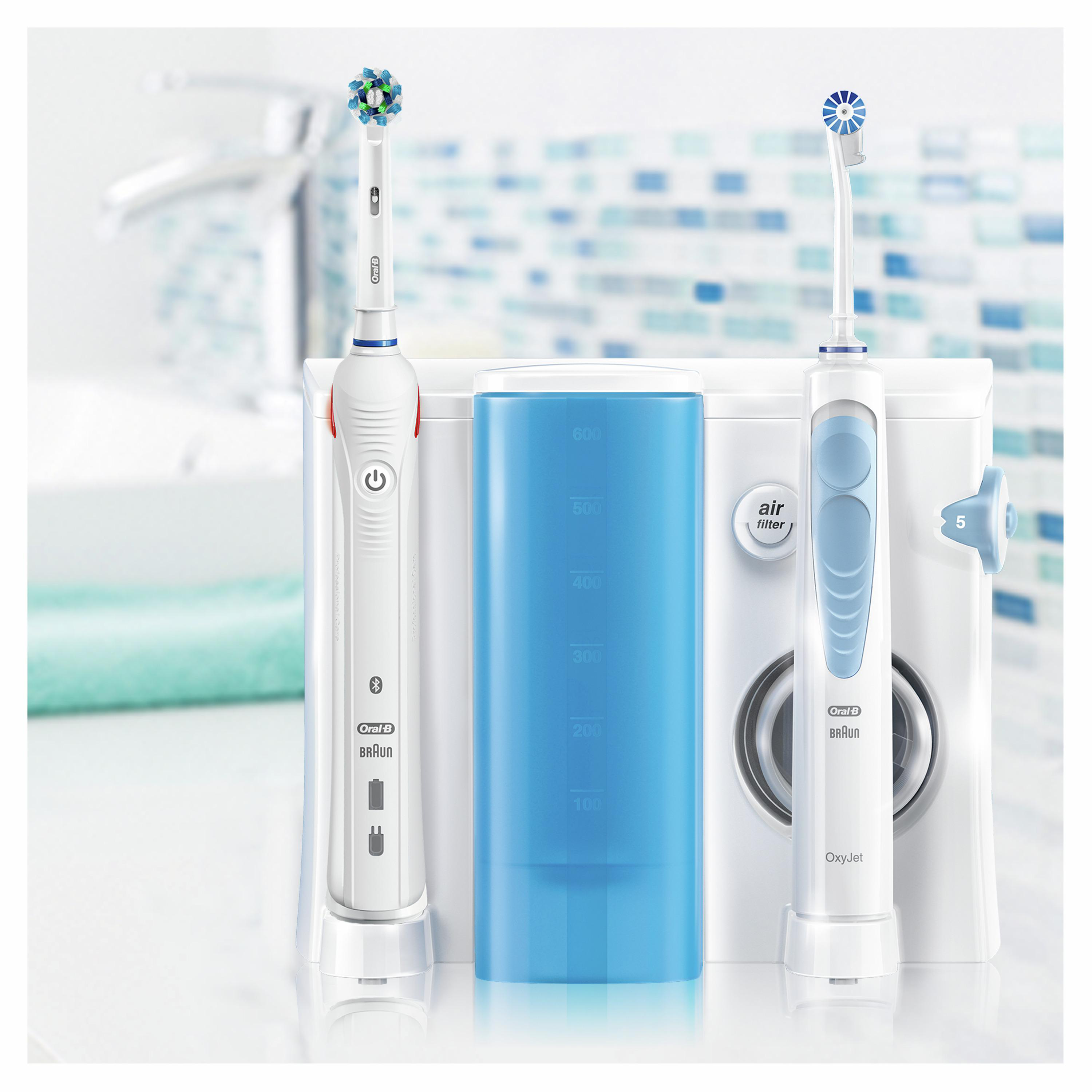 ORAL-B Smart 5000 elektrische Mundpflegecenter OxyJet + Munddusche Zahnbürste Weiß/Blau