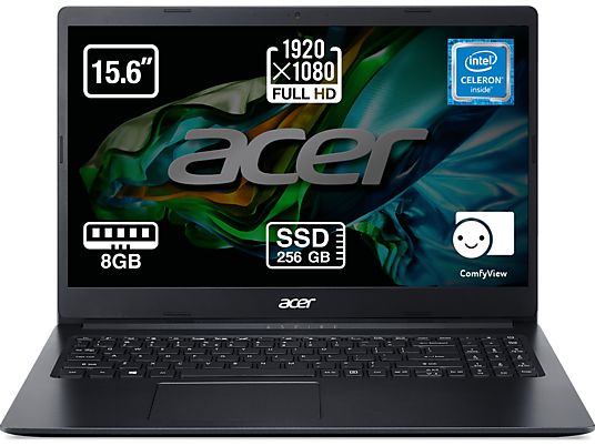Portátil - Acer Aspire 3 A315-34-C6NM, 15.6" FHD, Intel® Celeron® N4020, 8GB RAM, 256GB SSD, UHD 600, Sin sistema operativo
