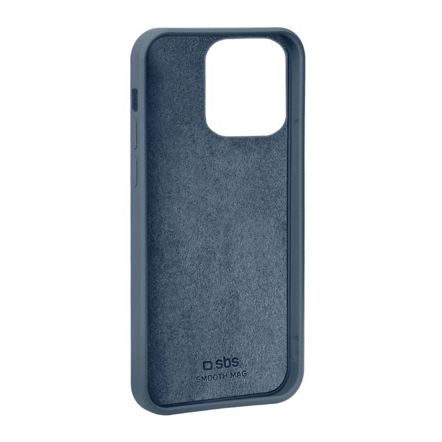 Een blauwe telefoonhoes met een glad mag-logo.