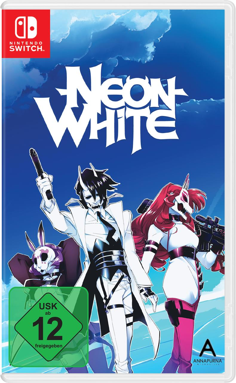 Nintendo Switch-Spielcover mit zwei Charakteren, einer mit Waffe und dunklem Hintergrund.