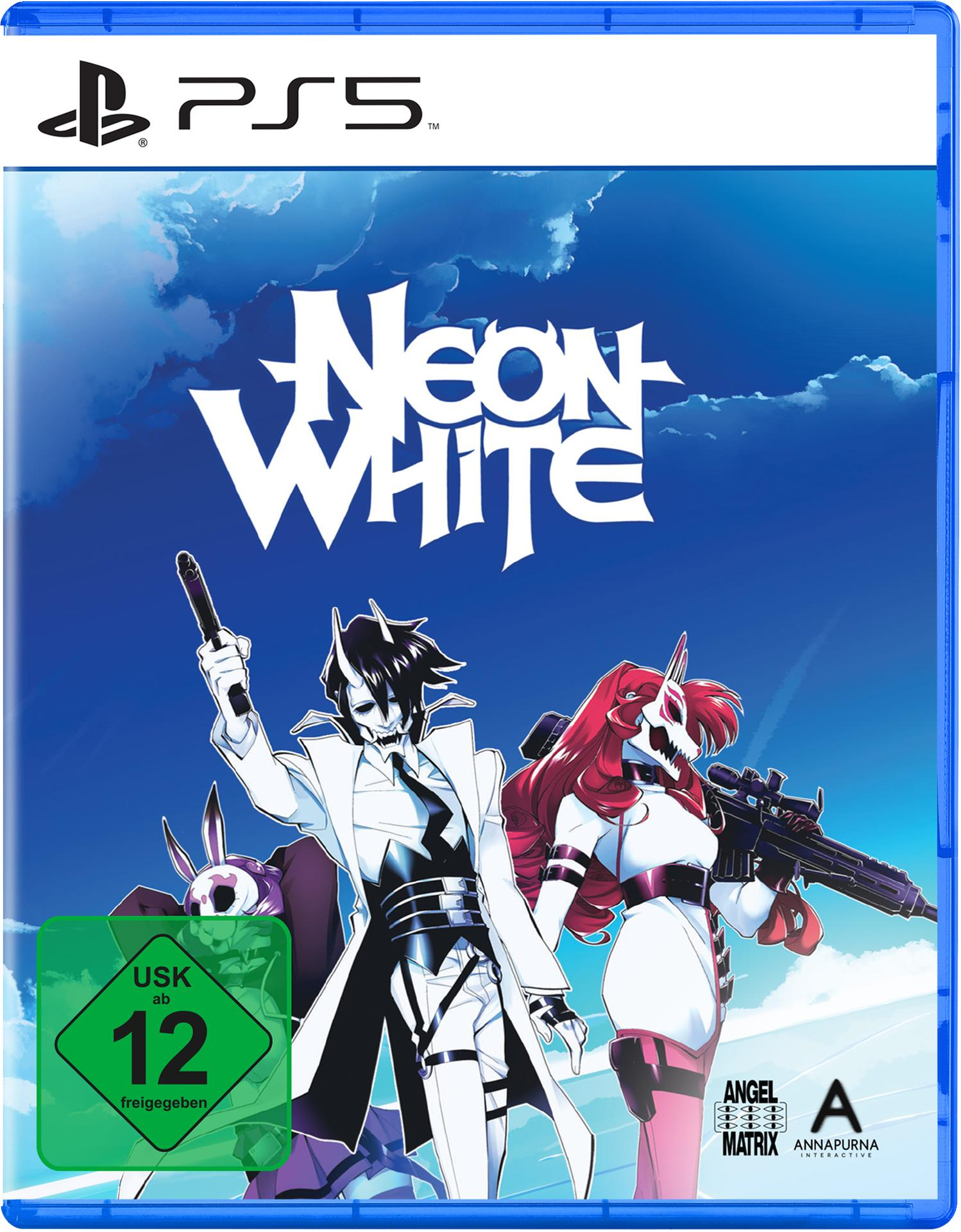 PS5-Spielhülle. Zwei Charaktere in futuristischer Kleidung auf dem Cover, vor blauem Himmel.