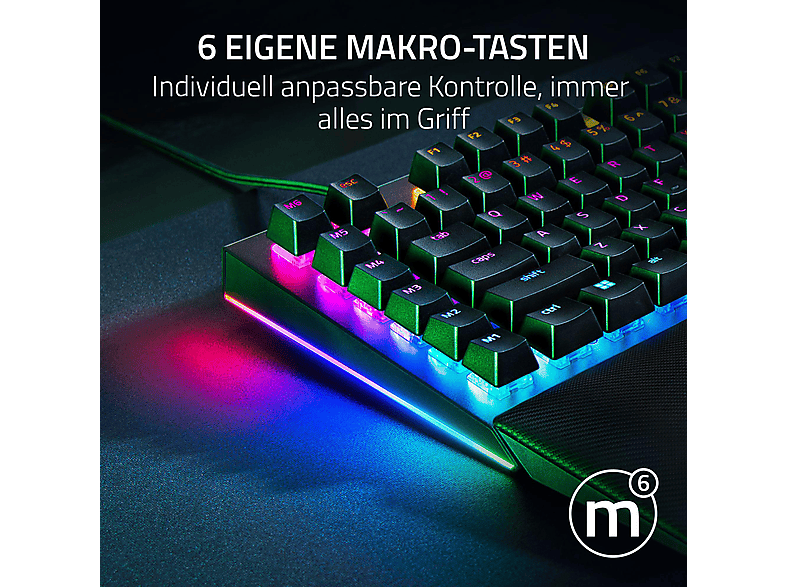 RAZER Blackwidow V4 Snap Tap Deutsches Layout, Gaming Tastatur, Mechanisch, Razer Green, kabelgebunden, Schwarz