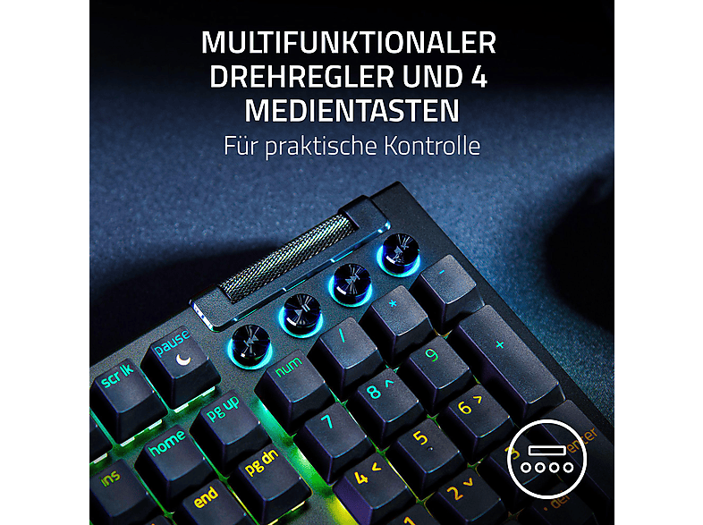 RAZER Blackwidow V4 Snap Tap Deutsches Layout, Gaming Tastatur, Mechanisch, Razer Green, kabelgebunden, Schwarz