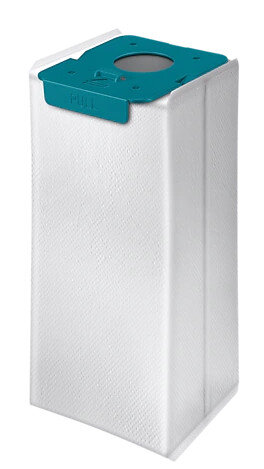 Biały worek do odkurzacza z niebieskim wierzchem, oznaczony 'PULL'.