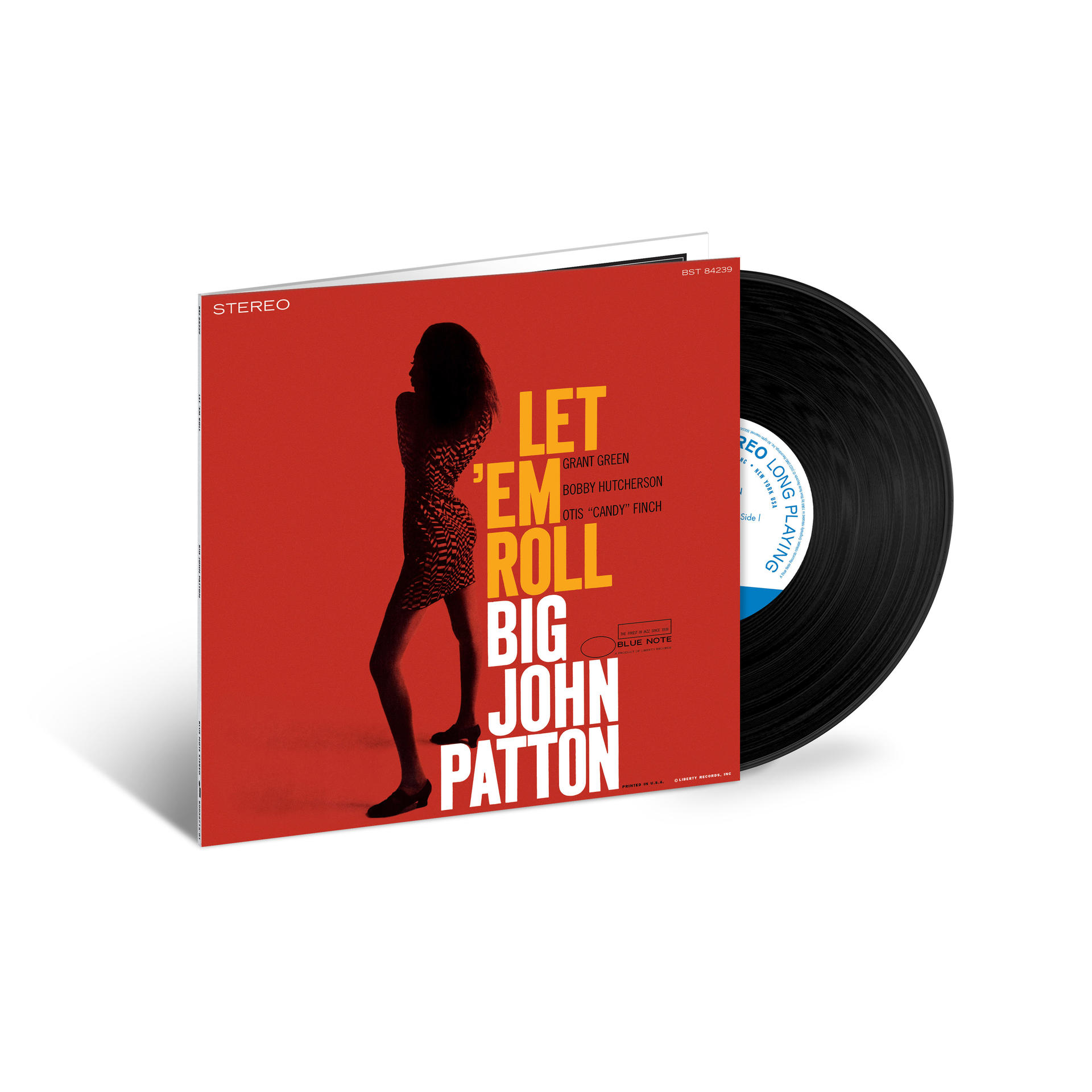 Plattencover, rot mit Silhouette und Text, mit Vinyl-Schallplatte.