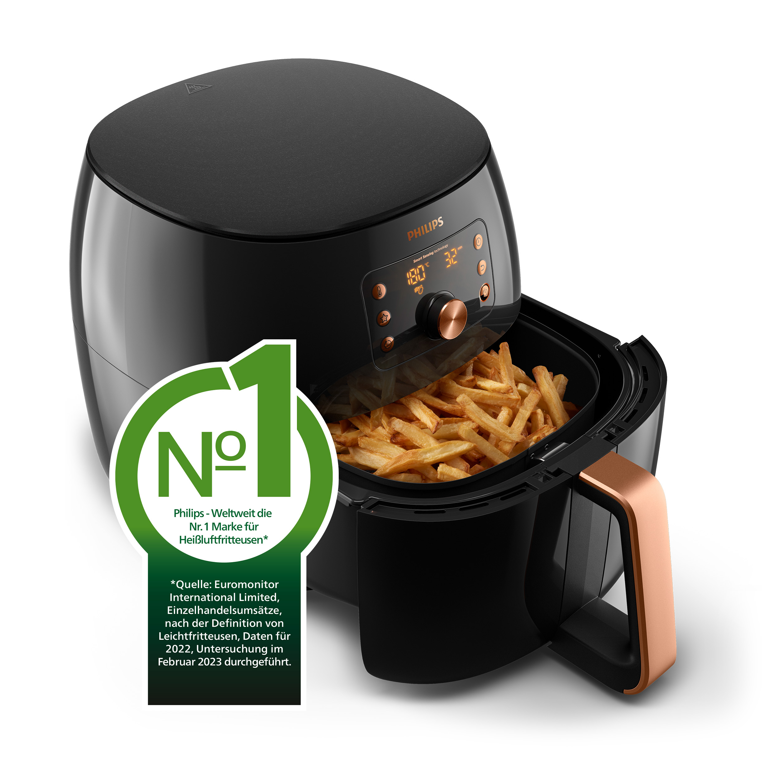 PHILIPS HD9860/90 Premium Airfryer XXL Heißluftfritteuse (1,4 l, 2225 Watt, Schwarz)