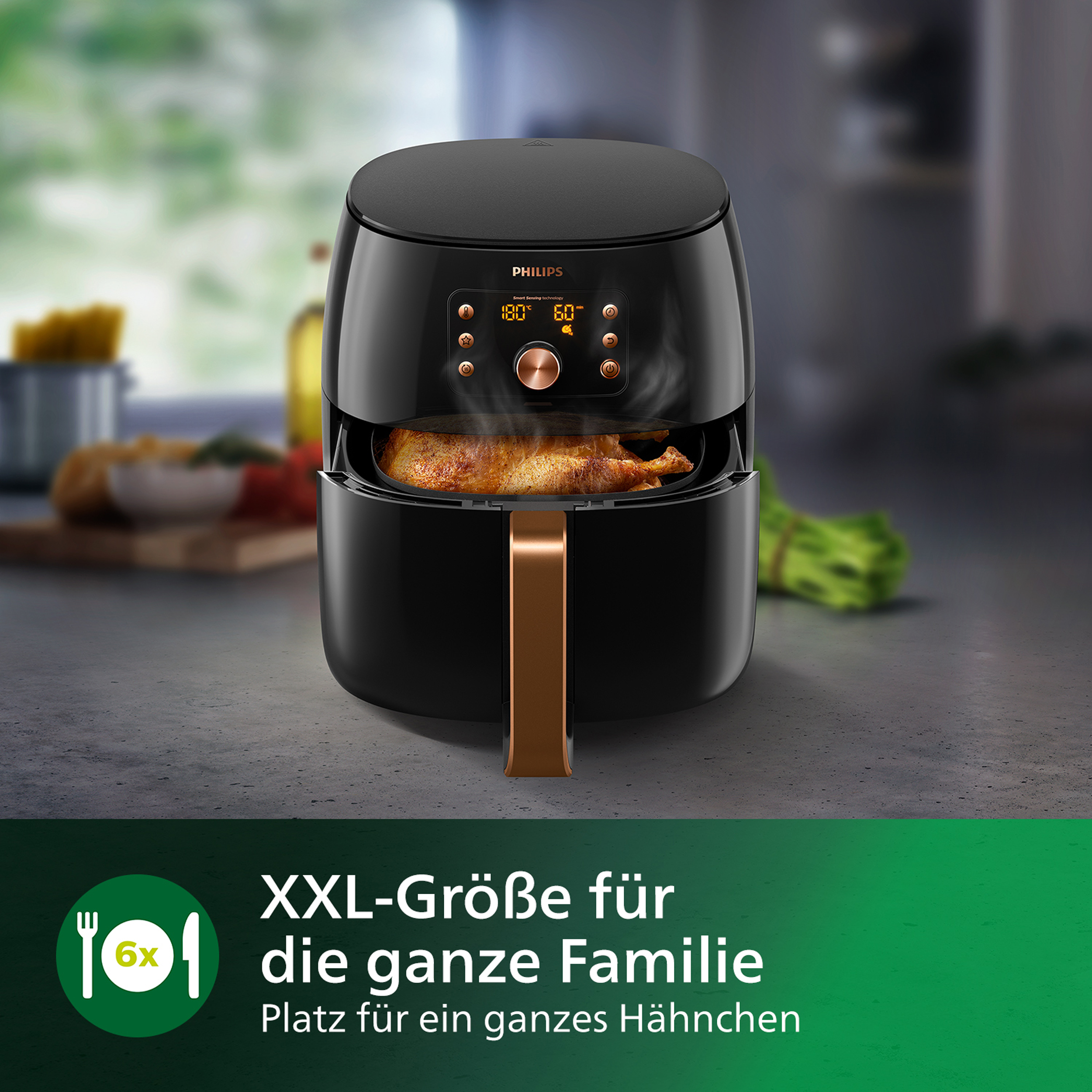 PHILIPS HD9860/90 Premium Airfryer XXL Heißluftfritteuse (1,4 l, 2225 Watt, Schwarz)