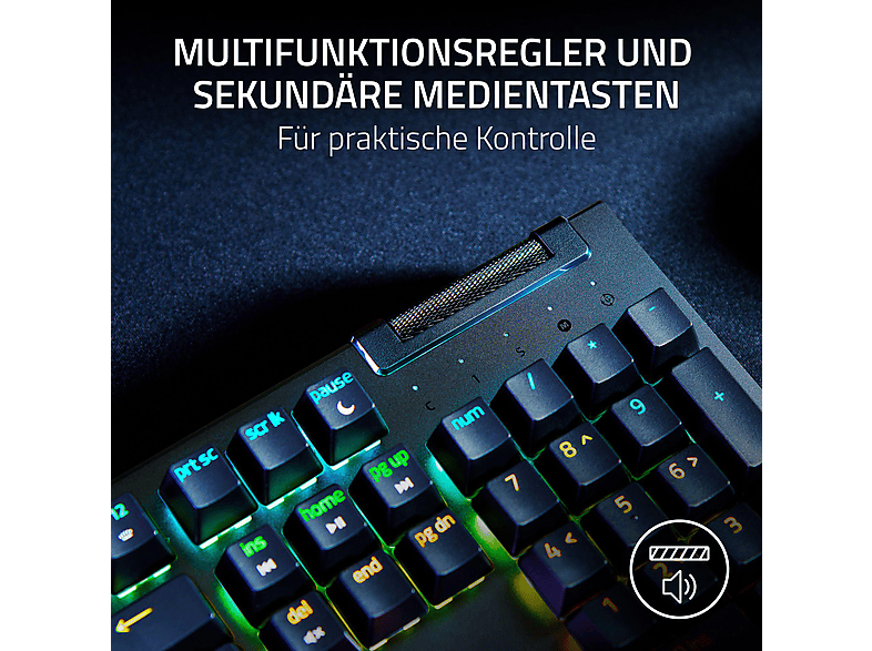 RAZER BlackWidow V4 X Gaming Tastatur, Mechanische Green Switches, USB-C, Chroma RGB, qwertz, Schwarz — Foto 3 von 5