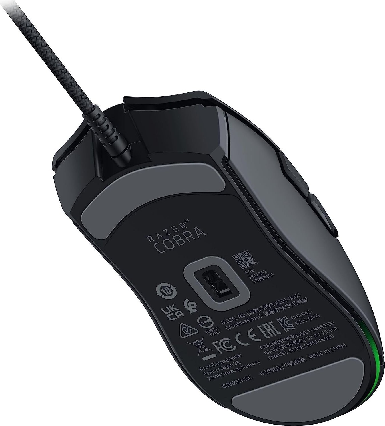 Eine schwarze Razer Cobra Gaming-Maus.