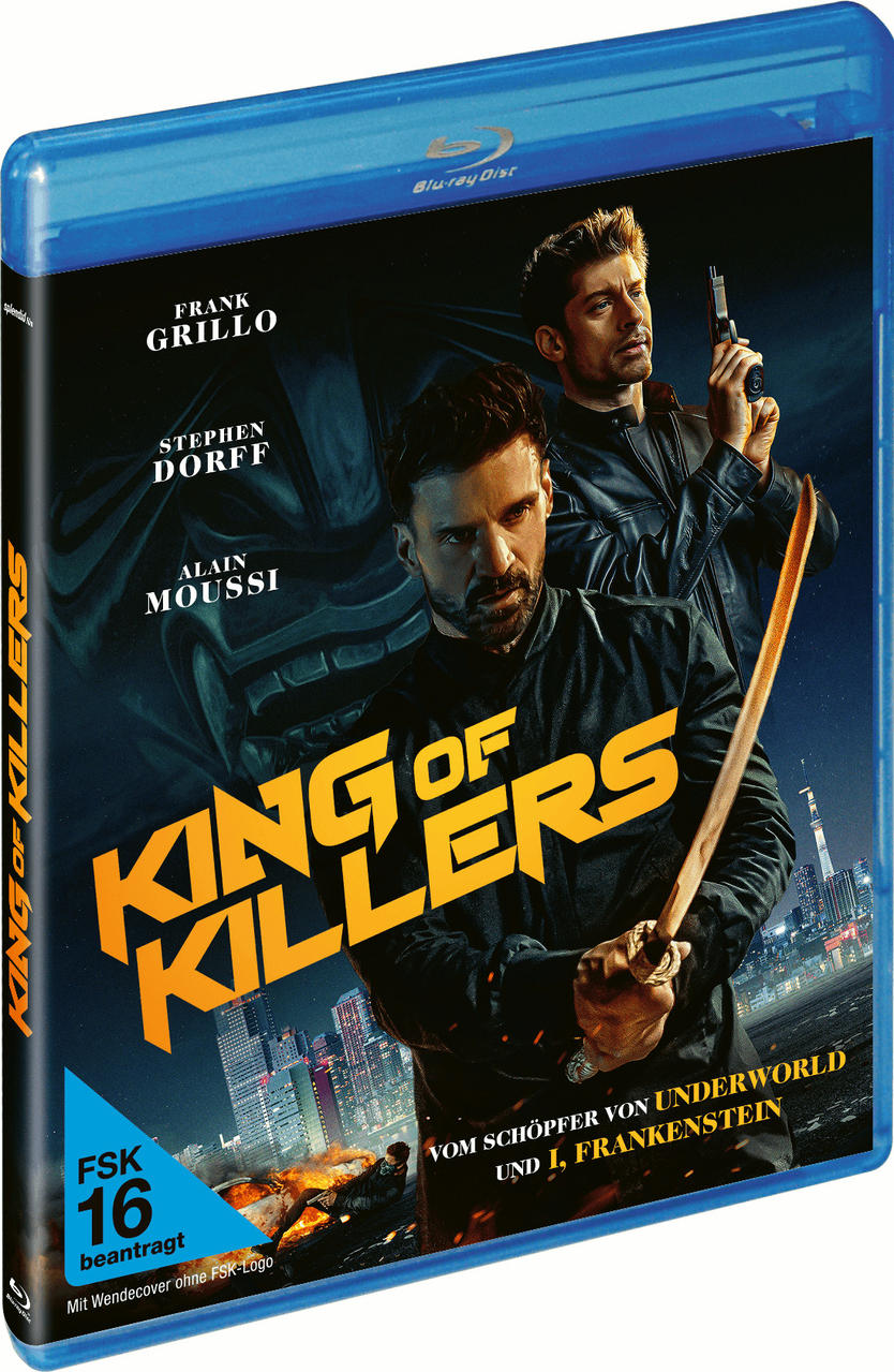 Blu-ray-Filmhülle von 'King of Killers' mit zwei Männern auf dem Cover, die Waffen halten.