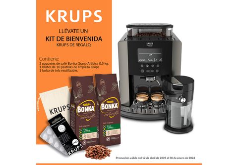 Cafetera superautomática  Krups EA819E Arabica Latte, 2 Tazas, 3  Temperaturas, Depósito Extraíble, Pantalla LCD, Negra