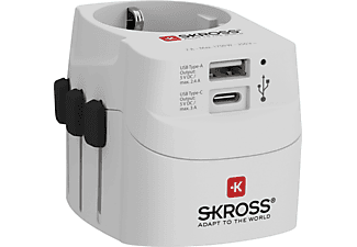 SKROSS PRO Light világutazó hálózati csatl. átalakító ,földelt, és USB töltő 1A USB és 1C USB bemenettel