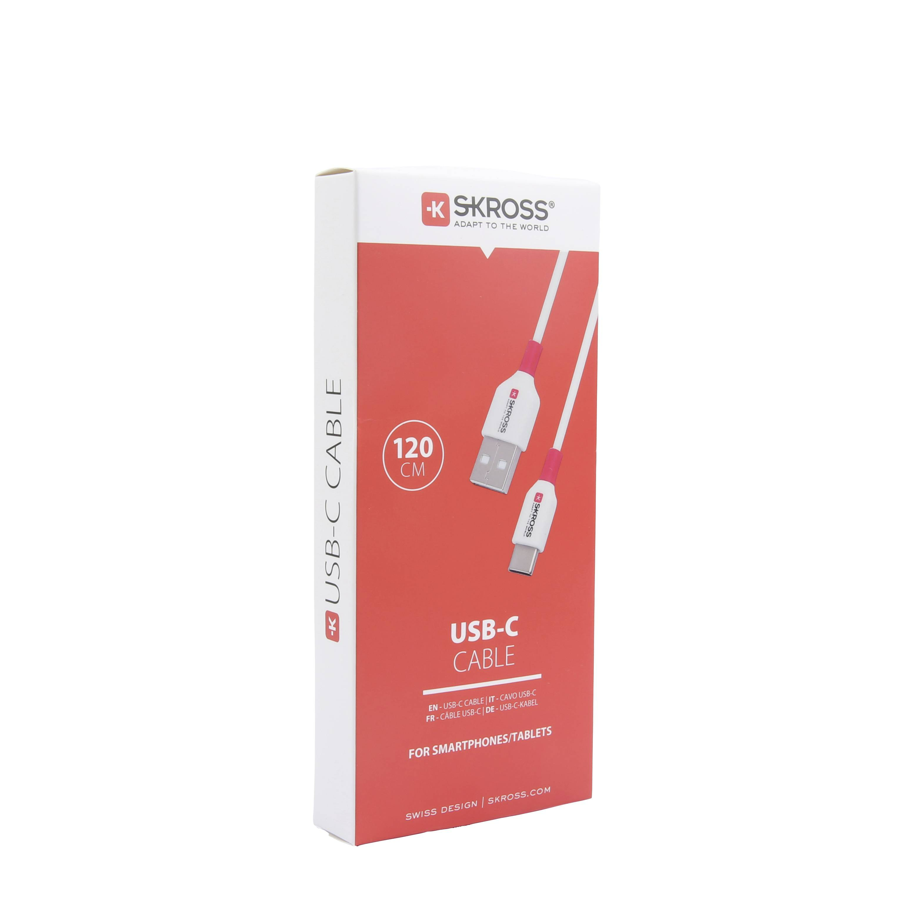 Egy fehér USB-C kábel doboza, látható kábellel és szöveges címkékkel.
