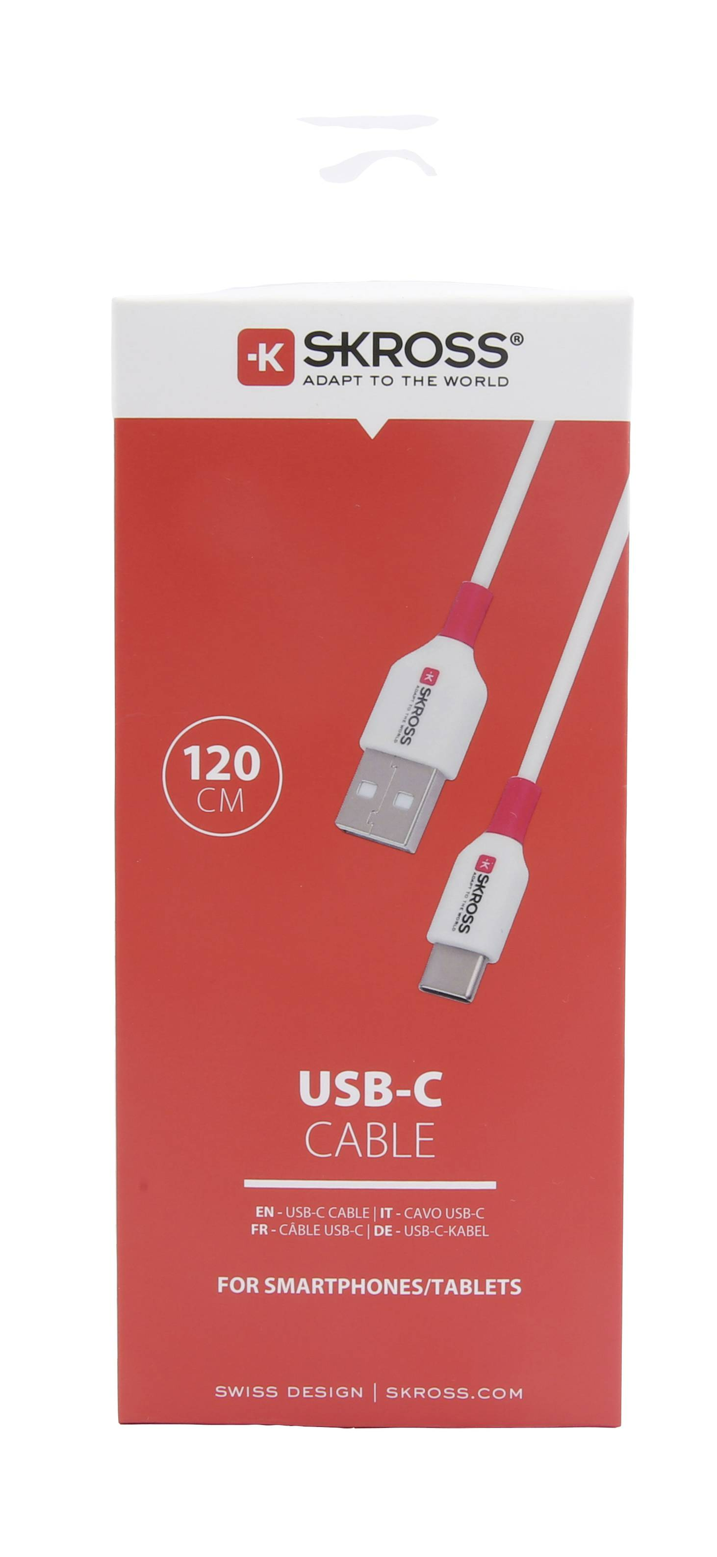 USB-C kábel doboz fehér és piros dizájnnal. Kábelek és USB-C kábel látható.
