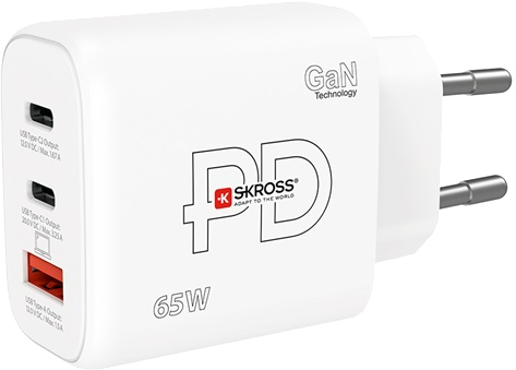SKROSS Gyorstöltő 65W 2*USB-C, USB, PD, GaN