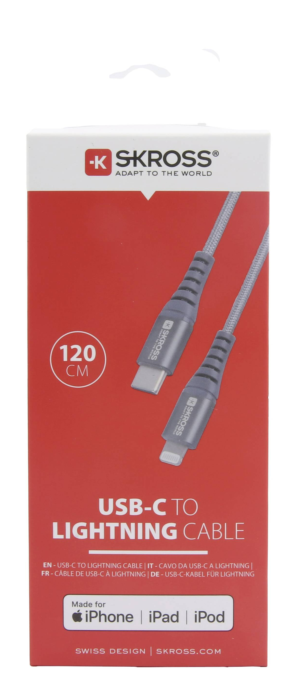 USB-C - Lightning kábel piros-fehér dobozban.