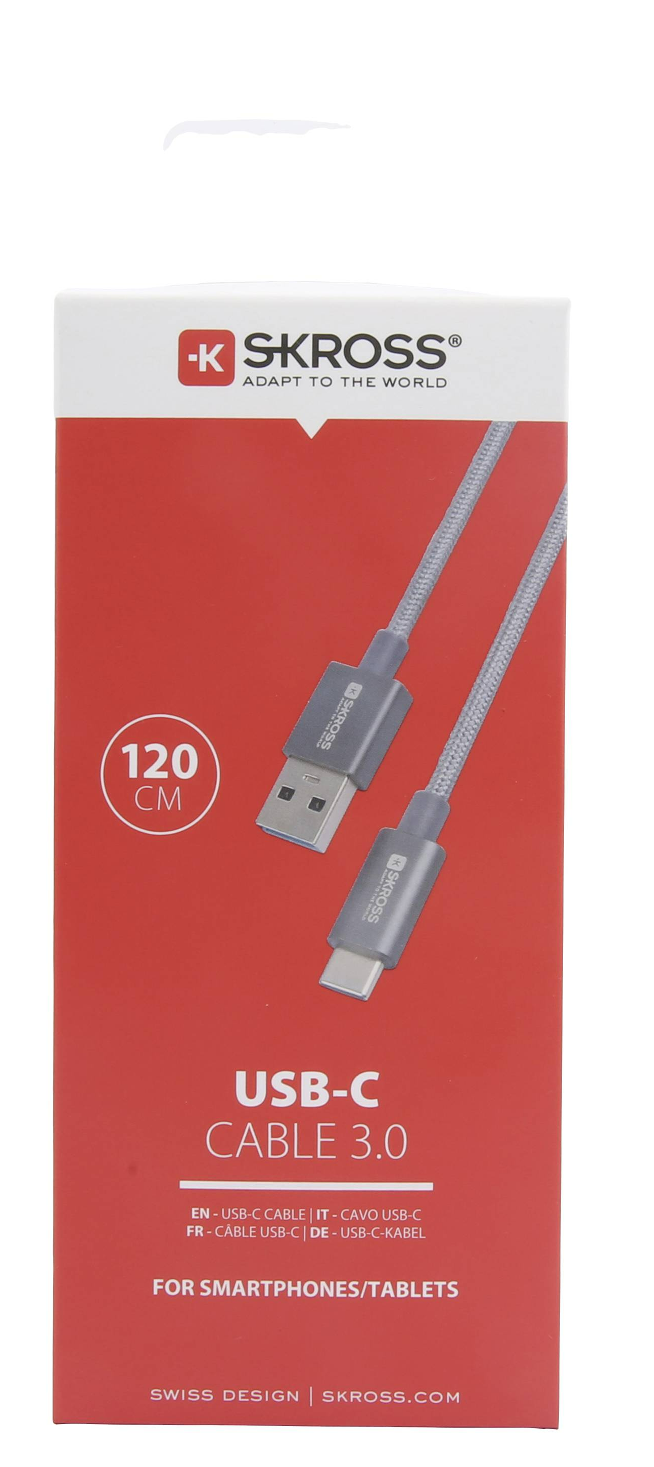 Piros-fehér doboz egy szürke USB-C kábellel és egy 120 cm-es címkével.
