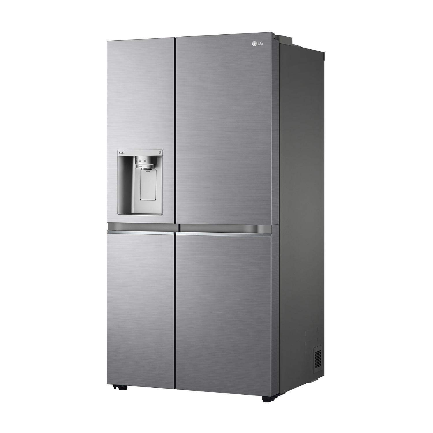 Frigorifero LG in acciaio inox, quattro porte con erogatore d'acqua.