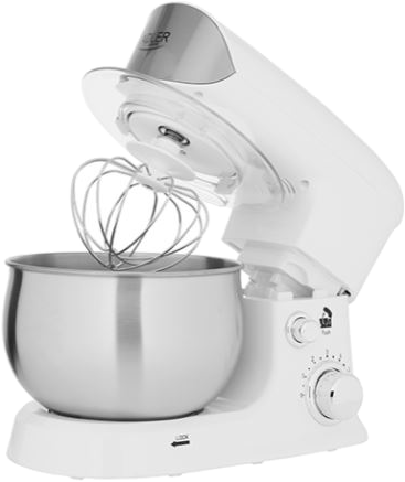 Fehér Adler konyhai mixer. Tartalmaz tálat, habverőt és vezérlőket.