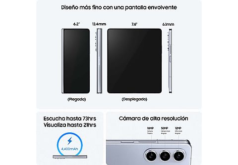 Móvil - Samsung Galaxy Z Fold 5 5G, 256GB, 12GB RAM, Negro, 7.6" QXGA+, Plegable, Qualcomm Snapdragon, 4400 mAh, Android 13