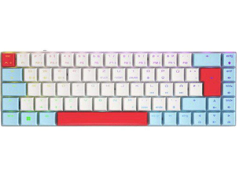 CHERRY MX-LP 2.1 COMPACT, Gaming Tastatur, Mechanisch, Cherry MX Low Profile, kabellos, Weiß/Hellblau/Rot