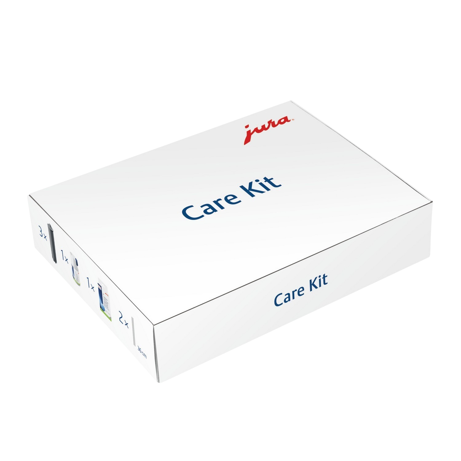 Witte Jura Care Kit-doos met het merklogo en de tekst Care Kit.
