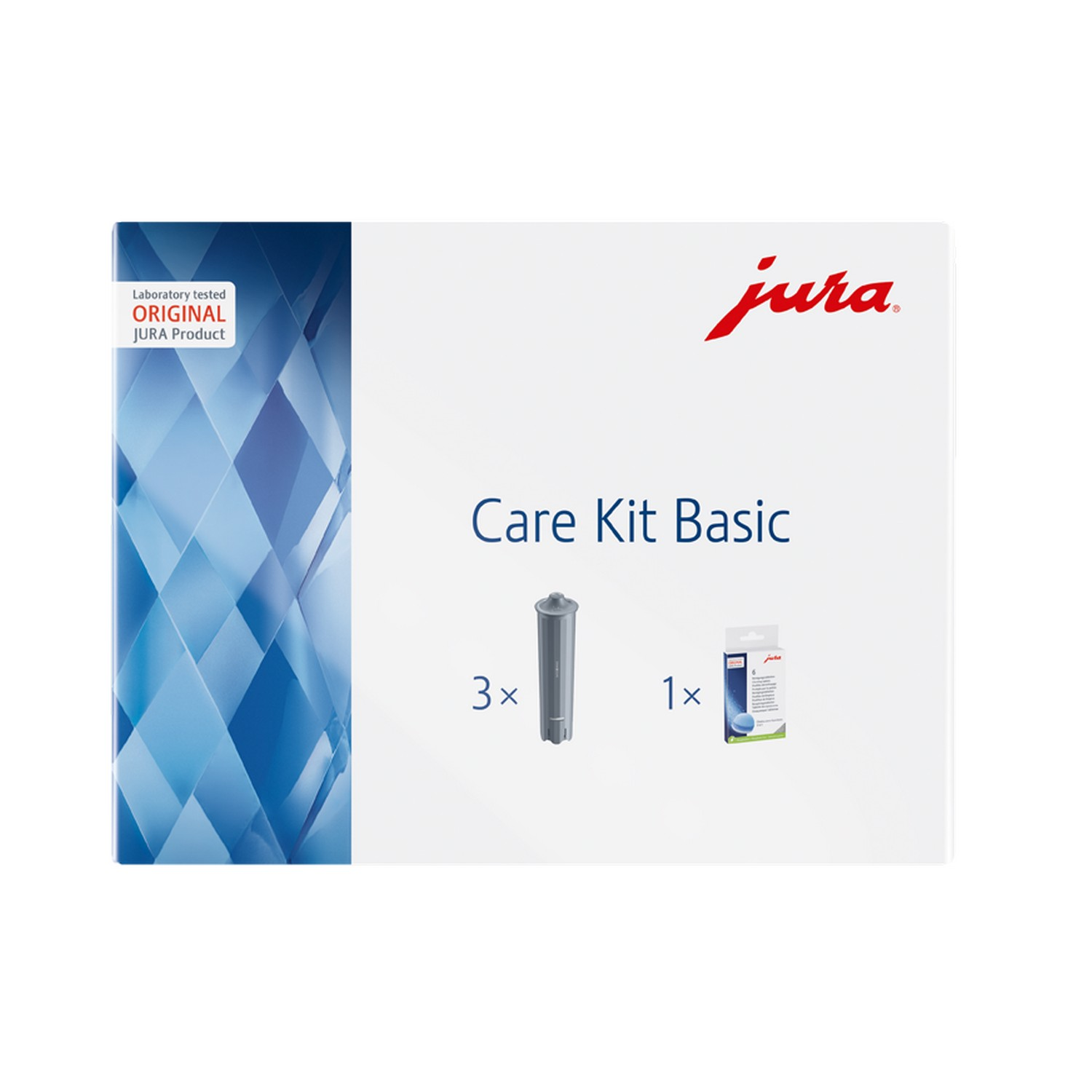 Care Kit Basic box with filters and a cleaning product.
