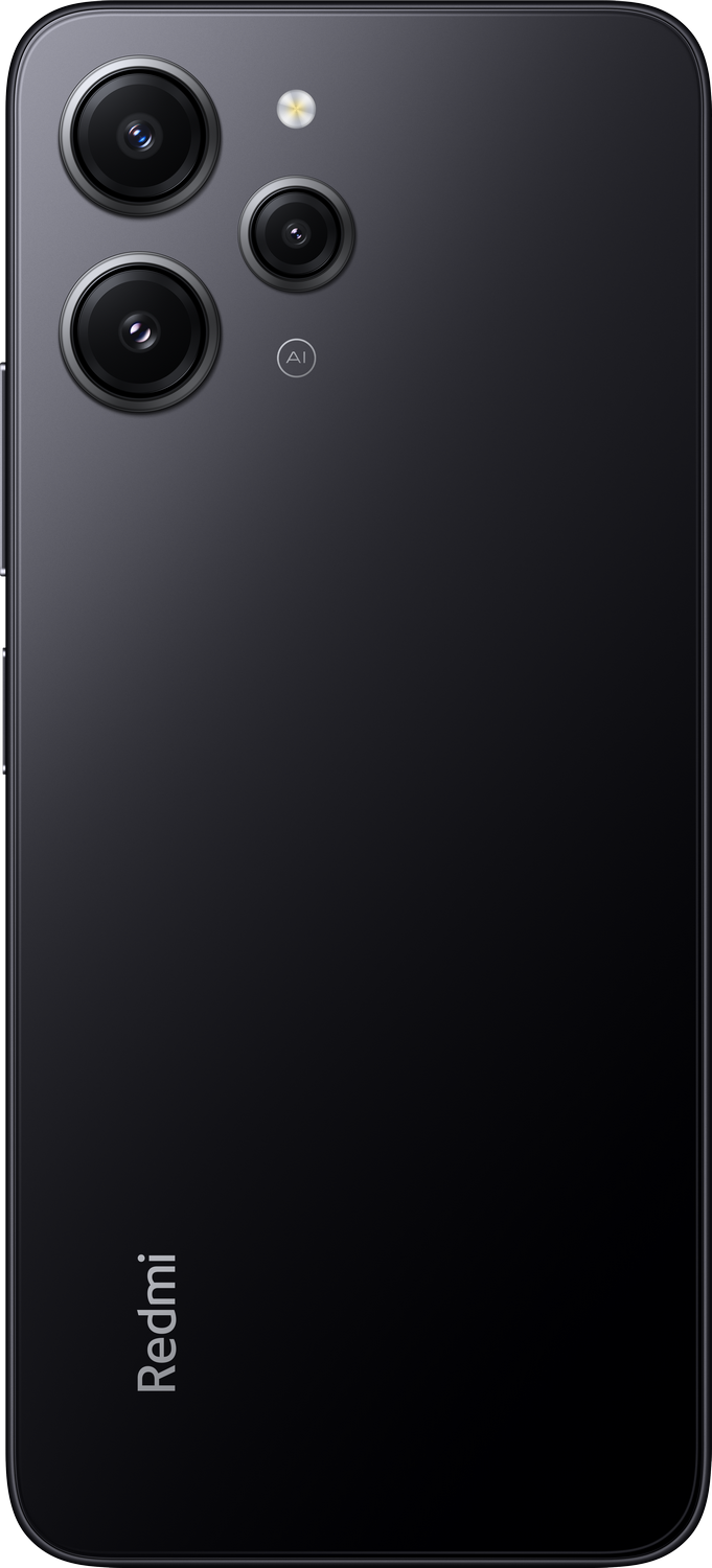Smartphone negro con tres cámaras traseras y el logotipo de Redmi.