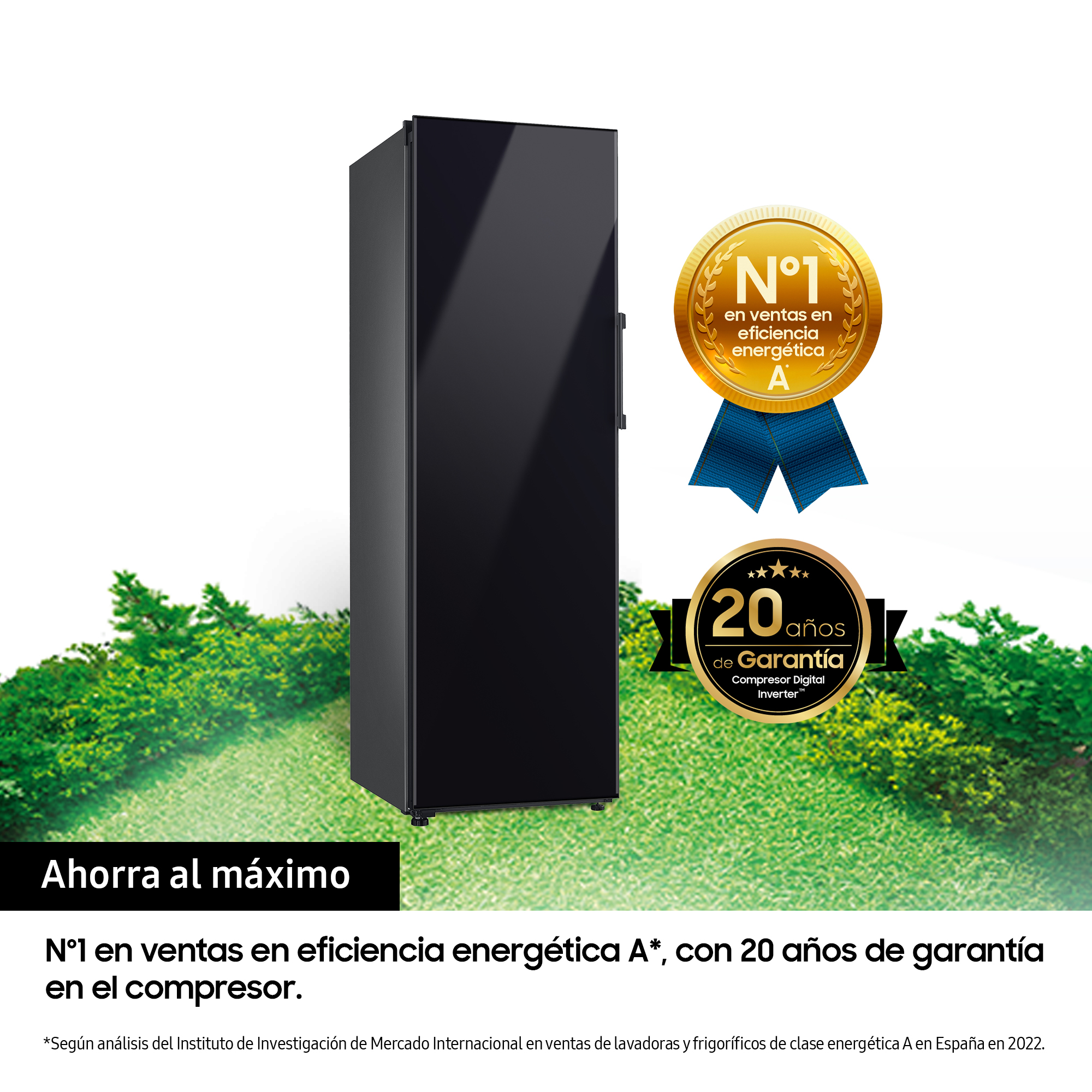 Congelador vertical - SAMSUNG BESPOKE RZ32A748522/EF, 323l, 185.3 cm, No Frost, Metal Cooling, Convertible, Negro