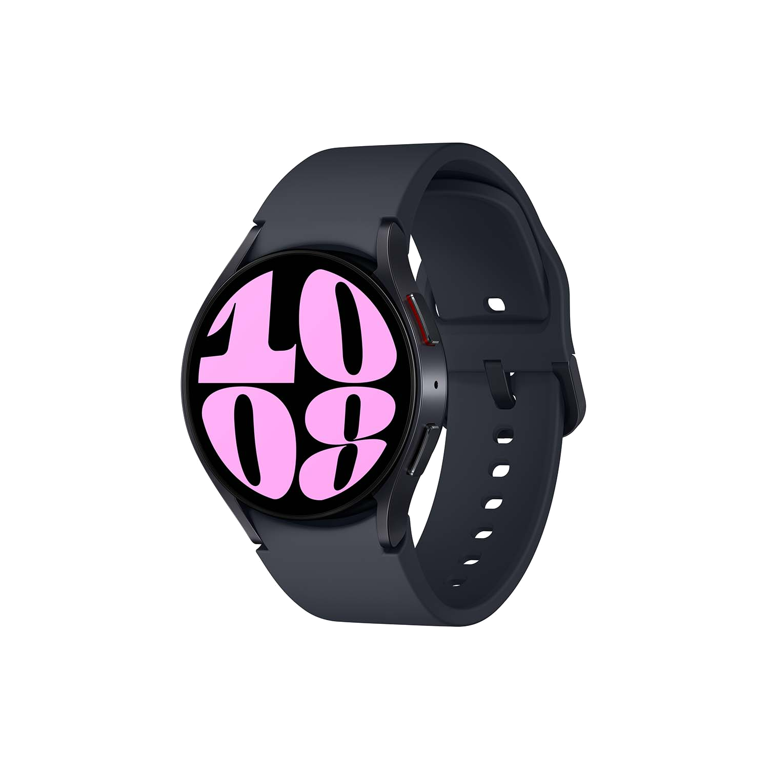 Un reloj inteligente azul oscuro con pantalla negra. La pantalla muestra la hora: 10:08.