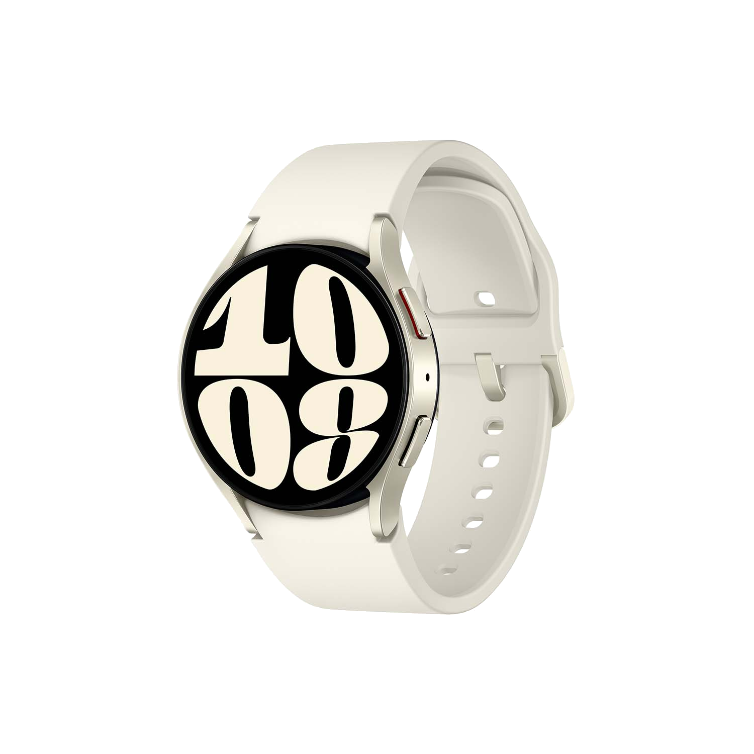 Reloj Samsung Galaxy blanco con pantalla negra.
