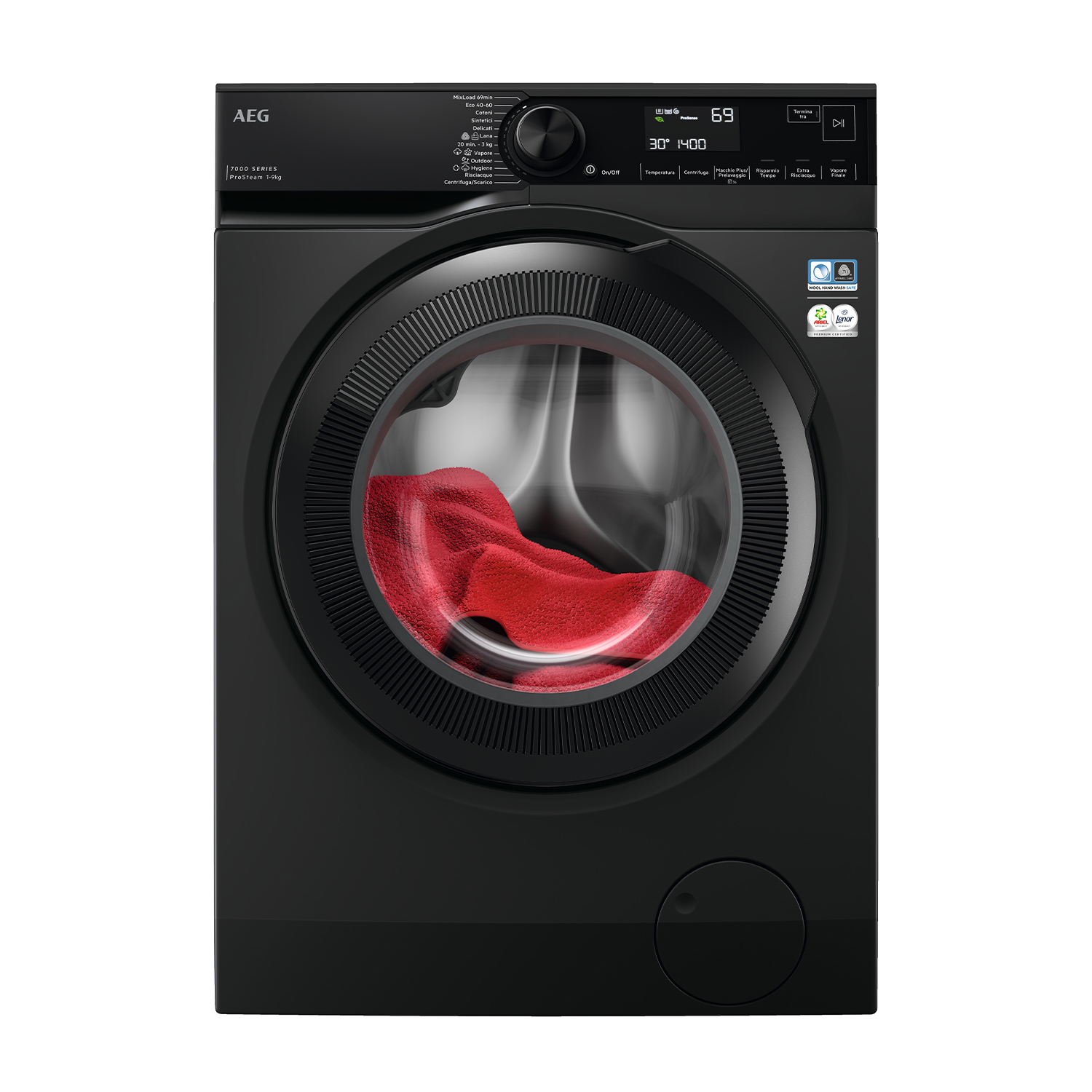 AEG Lr7Black Lavatrice, Caricamento frontale, 9 kg, 63,1 cm, Classe A